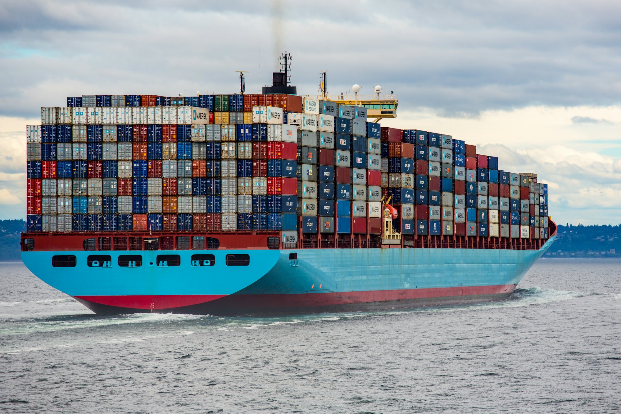 Loaded cargo vessel under way at sea